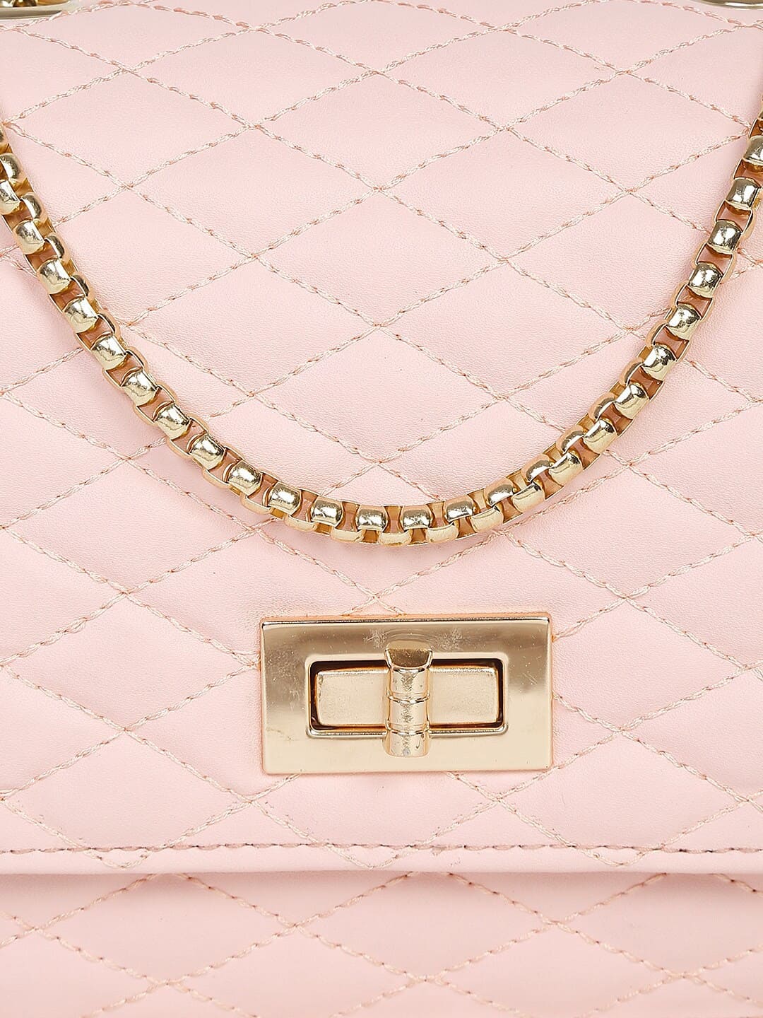Fargo Pink PU Structured Sling Bag with Quilted