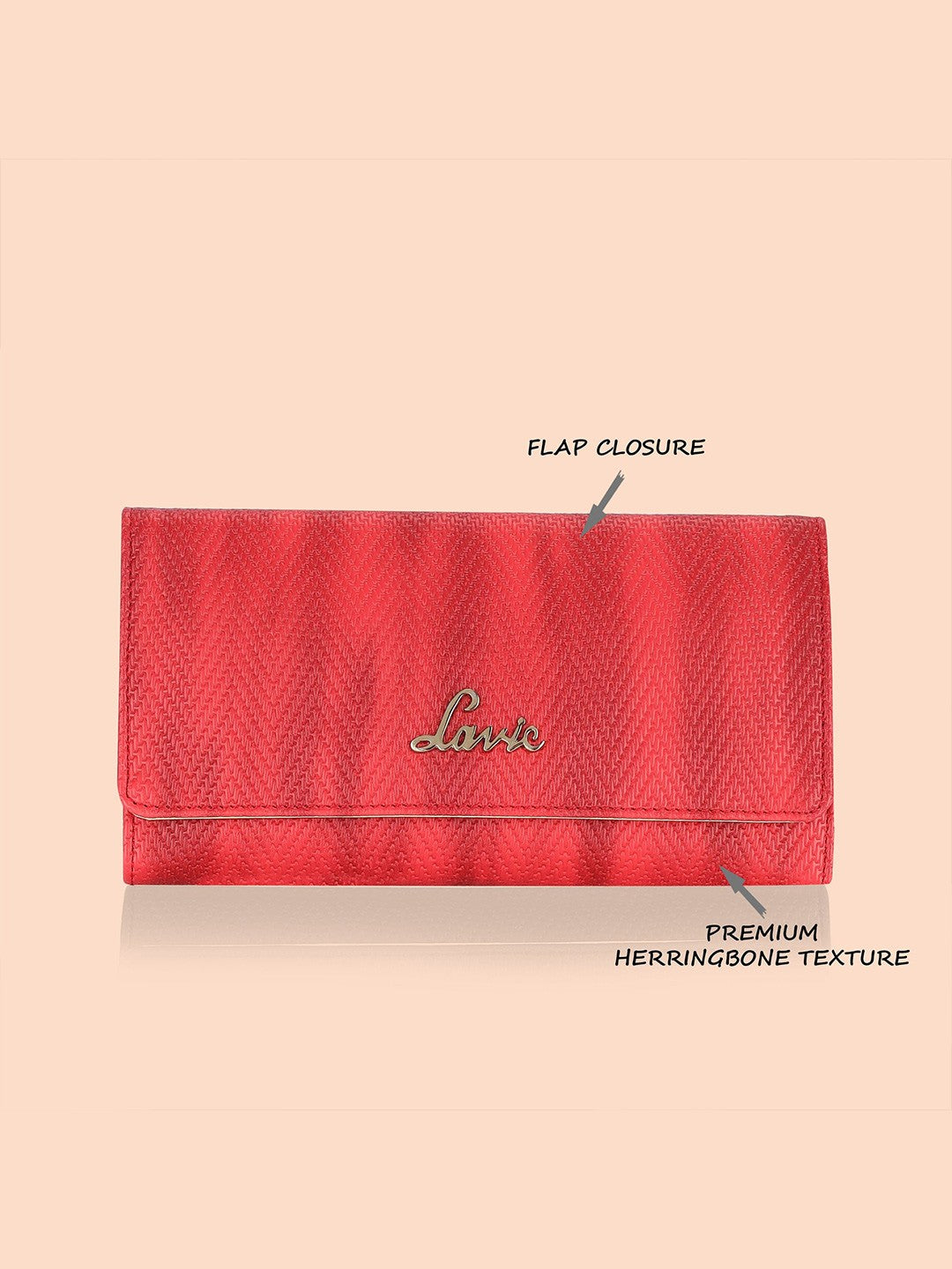 Lavie Herring Pro Women Red Textured Three Fold Wallet
