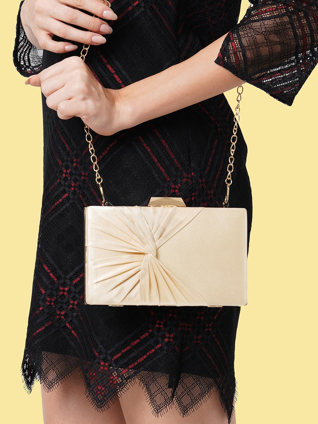 Lavie Women Gold-toned Party Box Clutch