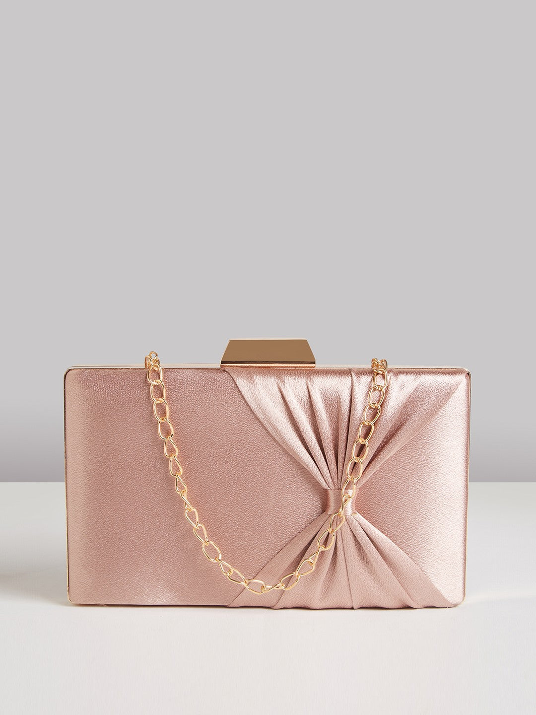 Lavie Women Shiny Rose Gold Bow Detail Frame Clutch