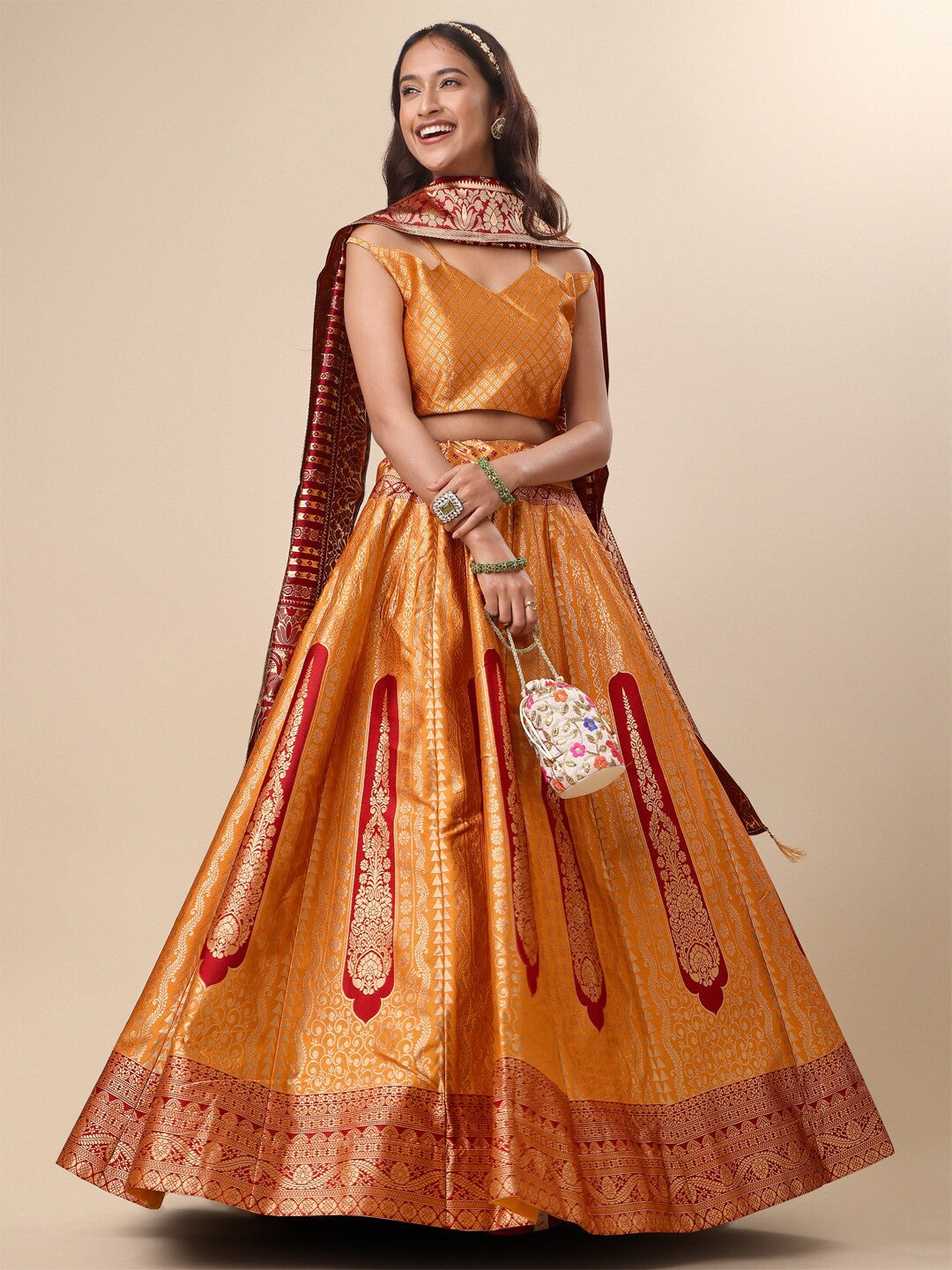 Purvaja Woven Design Ready to Wear Lehenga & Unstitched Blouse With Dupatta