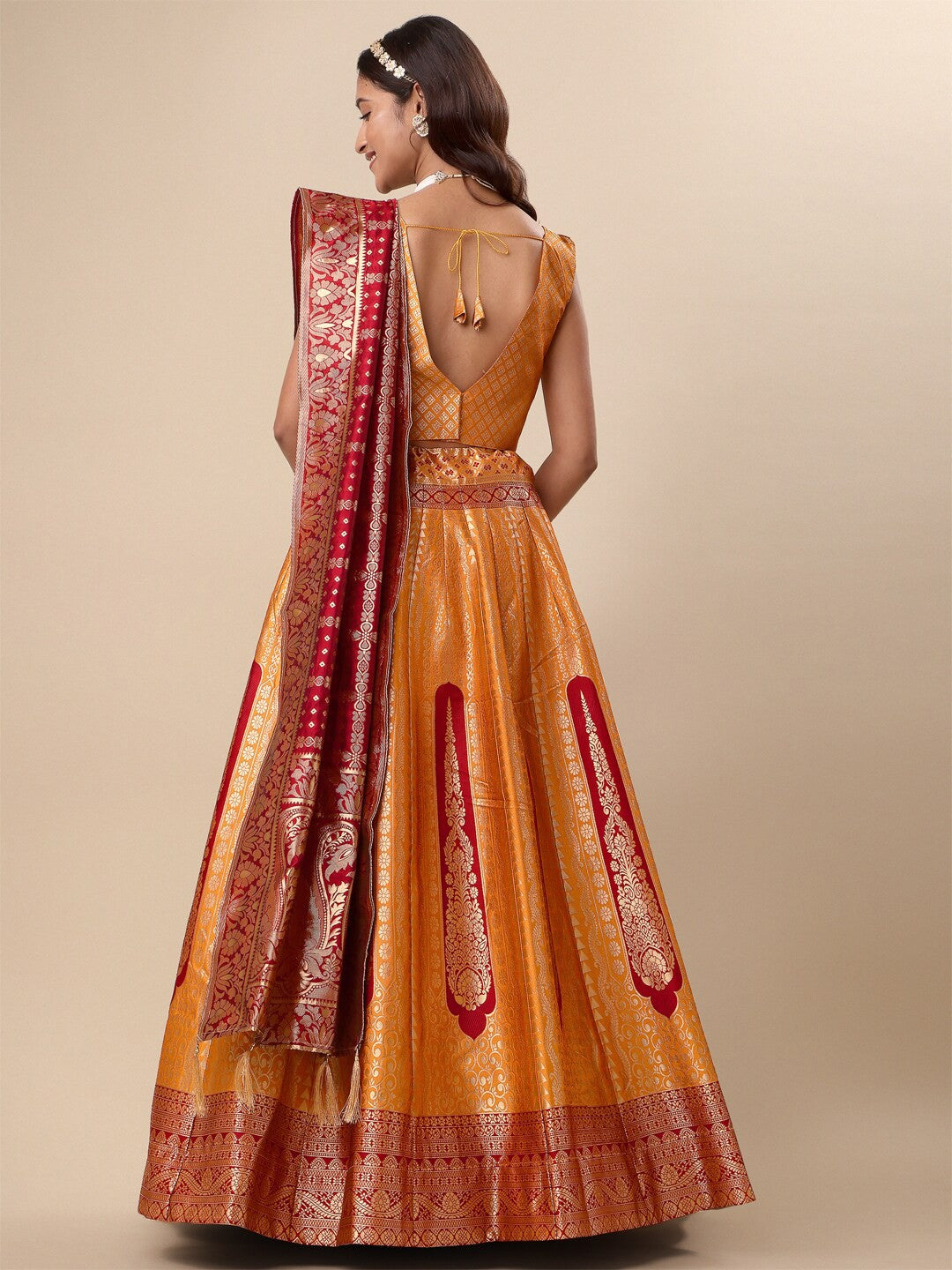 Purvaja Woven Design Ready to Wear Lehenga & Unstitched Blouse With Dupatta