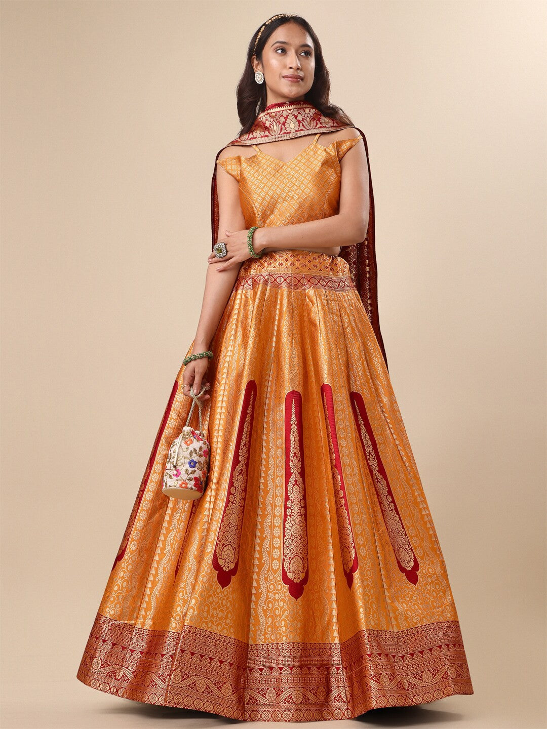 Purvaja Woven Design Ready to Wear Lehenga & Unstitched Blouse With Dupatta