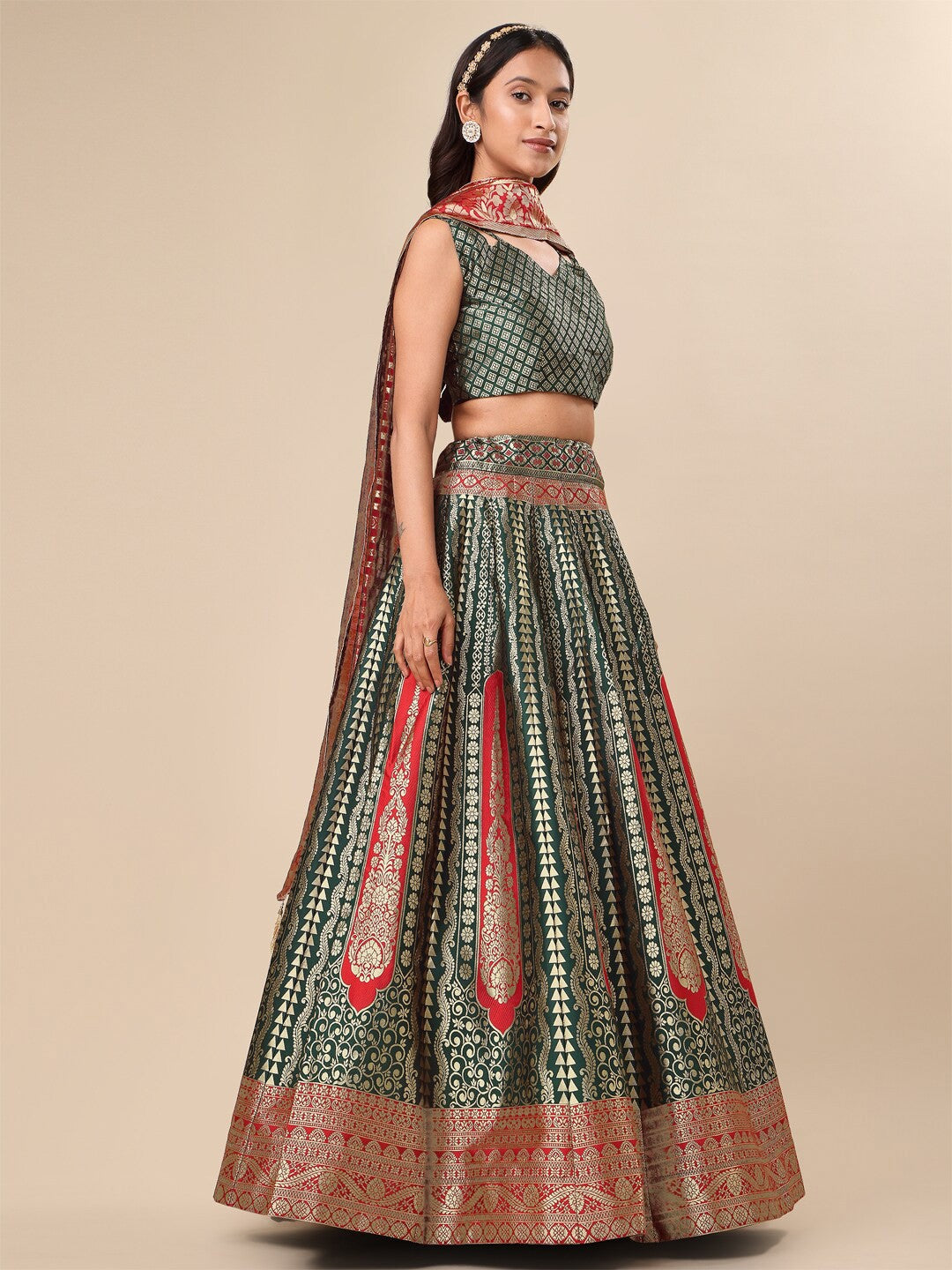 Purvaja Woven Design Ready to Wear Lehenga & Unstitched Blouse With Dupatta