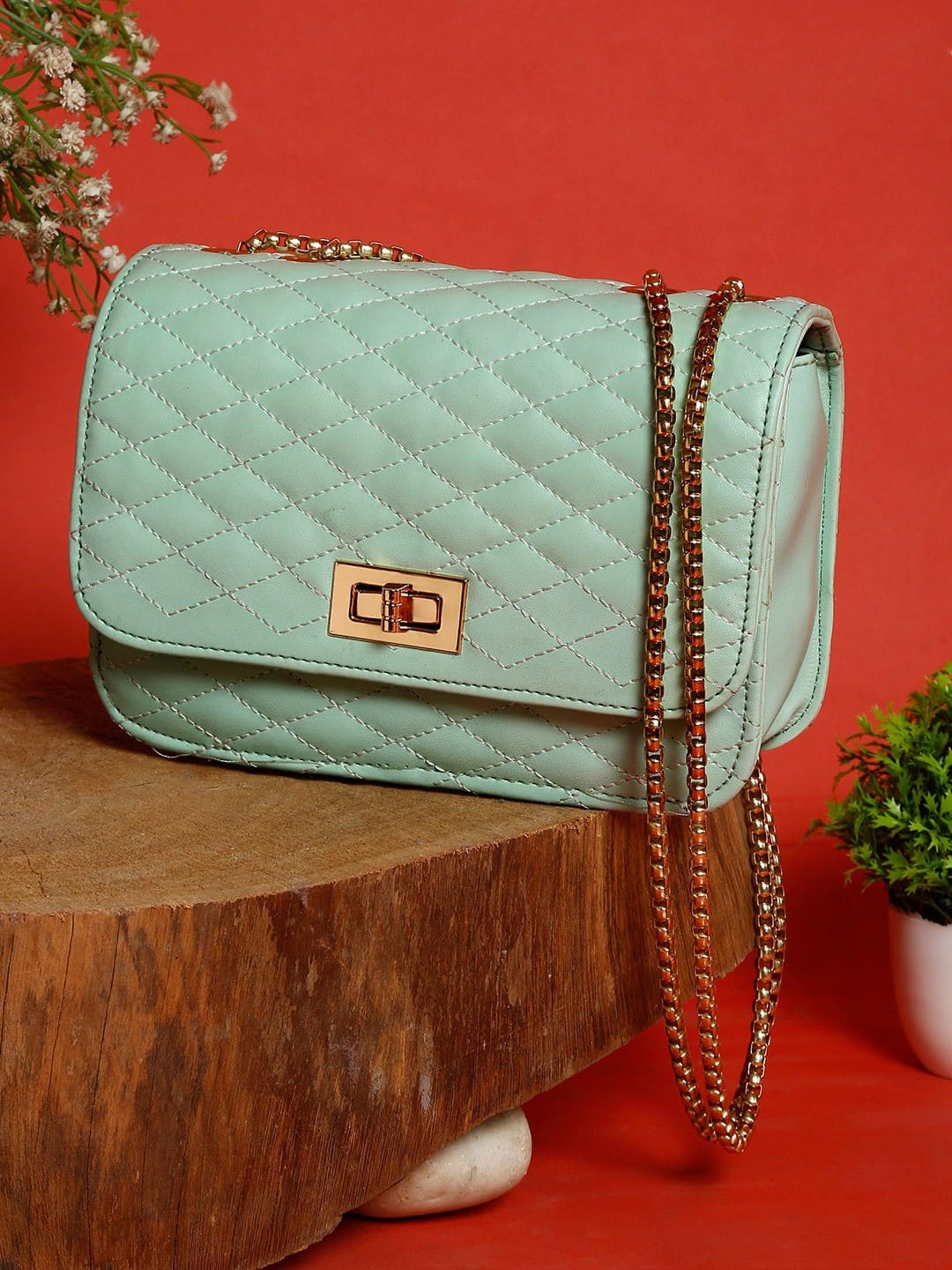 Fargo Green PU Structured Sling Bag with Quilted