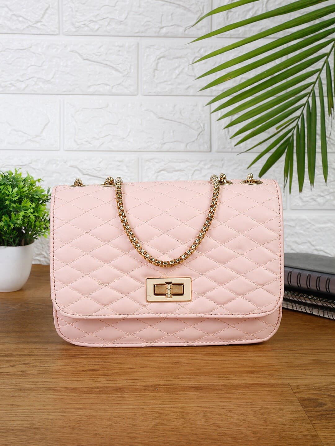 Fargo Pink PU Structured Sling Bag with Quilted