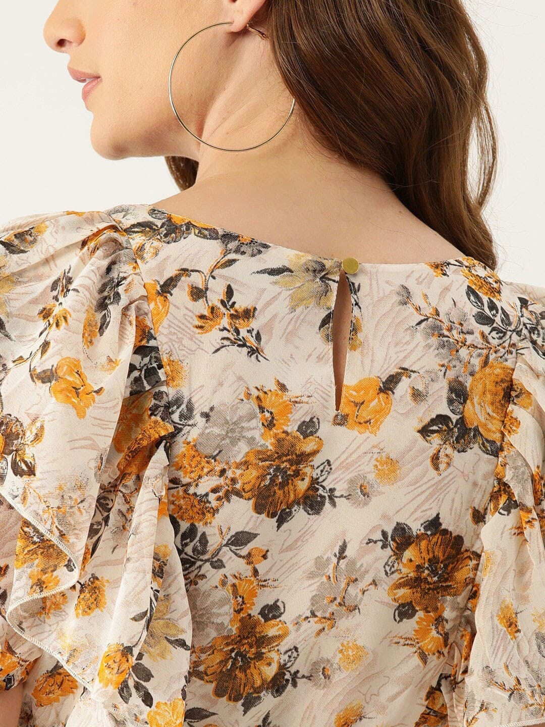 Buy Beige & Yellow Floral Printed Puff Sleeve Cinched Waist Top